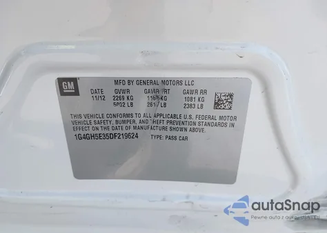 2013 Buick Lacrosse Premium 2 Group from USA, damaged, VIN 1G4GH5E35DF219624